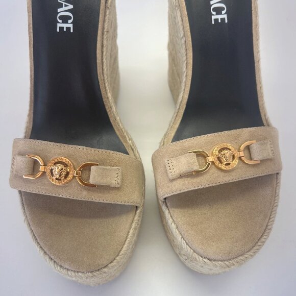 Versace Medusa ‘95 Beige Suede Espadrilles Women Wedge Sandals Size IT39 US7.5 - Picture 7 of 14